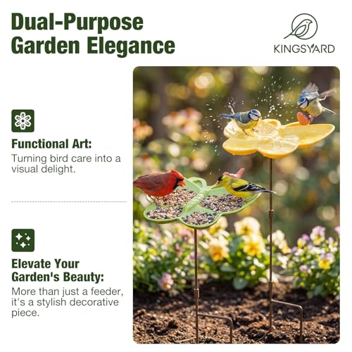 Kinsgyard 2 Pack Free Standing Tray Bird Feeders with Adjustable Pole, Wild Bird Bath for Outdoor Garden Yard Decor, Large Seed Capacity, Easy to Clean and Refill, Yellow & Green - color: Yellow & Green