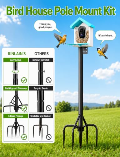 Bird Feeder Pole, 76Inch Heavy Duty Stand with 1-Inch Diameter, Outdoor Bird House Pole Mount for Hanging Feeders (Black, 76in-kit)