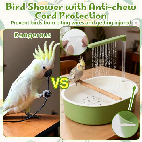 Automatic Bird Bath with Electric Water Pump Tub for Parakeets | Quiet Running Faucet, Continuous Flowing Shower Toy, for Cockatiel, Budgie, Conure, Lovebird, Quaker, Small Medium Birds