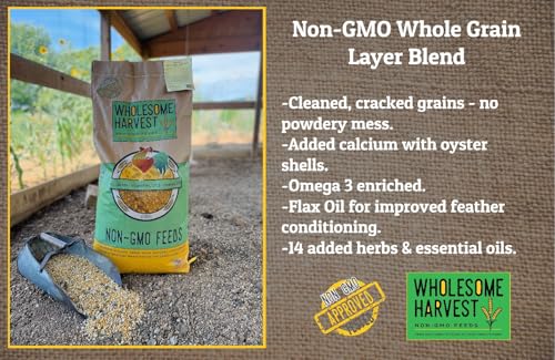 Non-GMO Whole Grain Layer Blend 16% - Chicken Feed for Laying Hens and Ducks - Includes Essential Oils, Herbs, Oyster Shells, Vital Minerals, and Omega 3, 10lb - size: 10 Pound (Pack of 1)
