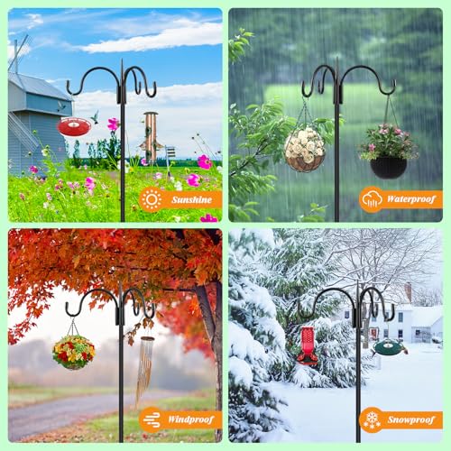 Heavy Duty Shepherds Hook 92" Triple Hooks - Metal 5-Prong Base, Adjustable (44/60/76/92") - 15lb Capacity Bird Feeder Pole for Hanging Plants, Solar Lanterns, Wind Chimes, 1 Pack - color: 1-Pack, size: 92" Triple Hooks