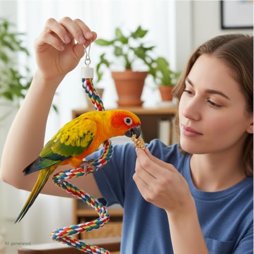 Bird Rope Perch & Birds Swing Set - Bird cage Accessories, 40‘’ Rope perches for Conures, Parrots,Cockatiel,Lovebird,Budgerigar,Parakeet perches for cage,Birds perches