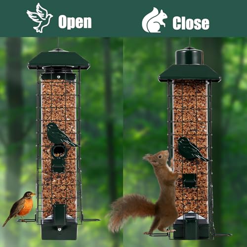 Squirrel Proof Bird Feeders for Outdoors, Metal Wild Bird Feeder for Outside Hanging, 4 Ports Perches, 3LB Large Capacity (Green) - color: Green