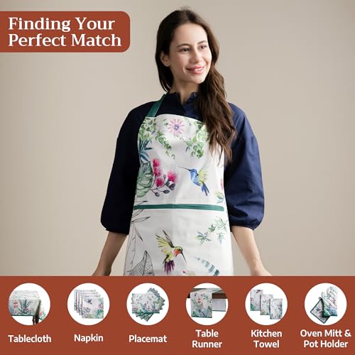 Maison d' Hermine Aprons for women with Pocket 100% Cotton (27.50"x31.50") | Adjustable Neck Strap & long ties Apron Men Chef Wedding Cooking Gardening Server Maid - color: 005 - Tropiques