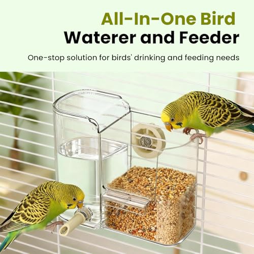 2 in 1 Bird Feeder Food Container for Cage,Automatic Bird Water Dispenser | Three Waterproof O-rings No Leaks,Integrated Feeding and Watering Functions,Easy to Add Water,Safe ABS Material