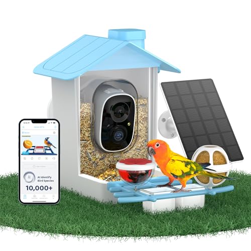 Smart Bird Feeder with Camera Solar Powered, Birdfeeder Cam for Outside, AI Species Identify, 2K Live View, Instant Arrival Alerts, Bird Lover Gifts, Sky Blue