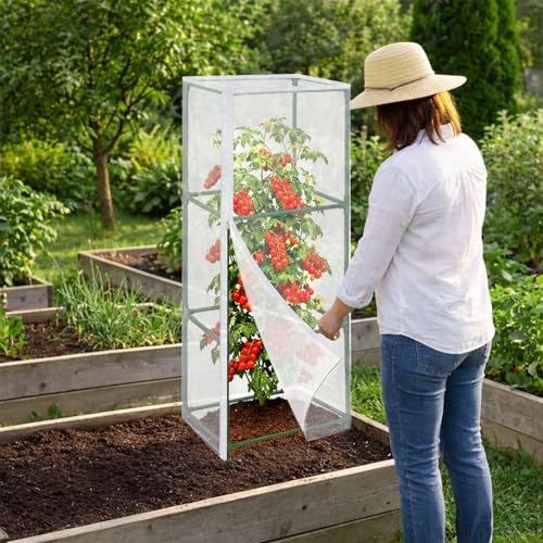 3PCS Garden Bird Netting for Square Tomato Cage with Zipper & Drawstring | 59 x 17.7 Inch Reusable Fine Mesh Plant Covers for Tomatoes, Fruits and Climbing Vines - size: 17.7x17.7x59in