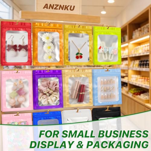 ANZNKU 100 Pcs Black Mylar Bags, Resealable Smell Proof Small Foil Pouches | 3.14x5.11", Frosted Clear Window, Plastic Packaging Bag for Small Business Candy Jewelry Treat Goodie Favor, Seal Zip Baggies - color: Black, size: 3.14x5.11 inches