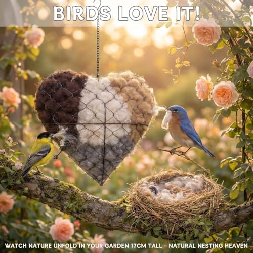 Handmade Alpaca Fiber Bird Nesting Heart, Heart-Shaped Hummingbird nest that can be Filled with Nesting Material, Winter Tree Shelter for Wild Bird, Bird's Nest Material Storage Box