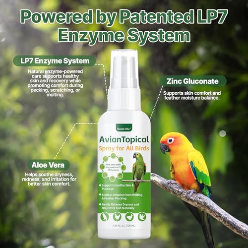 Avian Care Topical Spray for All Birds, Aloe Vera Bird Spray for Dry Itchy Skin, Molting and Feather Stress Support, Gentle Topical Care for Skin Comfort and Healthier Looking Plumage, Daily Use