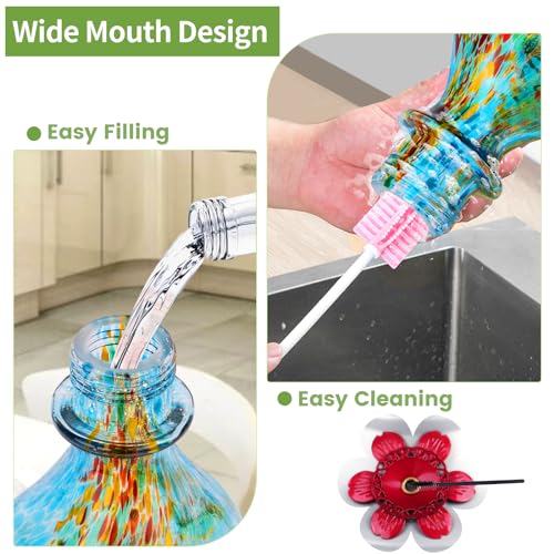 Glass Hummingbird Feeders for Outdoors Hanging with ant Moat, Blue | Hand Blown, 24oz, 5 Bee-Proof Ports, 360° Perch, Leak-Proof, Easy Refill & Clean, Garden Decor, Gifts for Mom Dad Women Men - color: Blue Phoenix