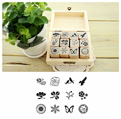 Diary Stamp Set,Wooden Rubber Signet for Children DIY Scrapbooking Planner Album Card Making(12pcs,Natural Elements) - color: Nature(12pcs)