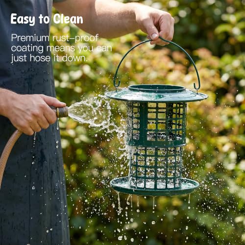 KOL Metal Suet Ball Feeder for Birds – Single-Layer Expandable Design Suet Bird Feeder, Heavy-Duty Wild Bird Feeder with Secure Lid, Large Capacity for Backyard (Jasper) - color: Jasper