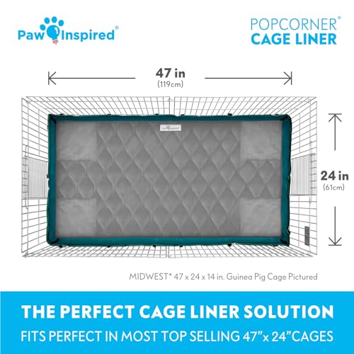 Paw Inspired PopCorner Washable Fleece Cage Liners, Midwest, Gray | Reinforced Corners, Super Absorbent Mat, Bedding, Waterproof Bottom, Guinea Pigs, Ferrets, Rabbits, Hamsters, Small Animals - color: Gray, size: Midwest