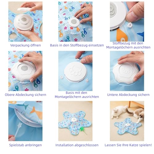 Hide and Seek Interactive Cat Toys, Puzzle Motion Activated for Indoor Cats | Cat Enrichment & Stimulating, Electronic Design, Moving toy play mat, USB & Battery Powered, 5-Hole, Multi-Cat, Bird Sound - color: Fish Cover