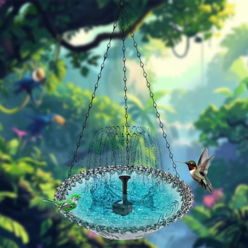2-Pack Hanging Plastic Bird Bath and Feeder Bowls, Blue | Two hanging bowls serve as shallow bird baths, water dishes, or seed trays for gardens, patios, yards, and balconies. - color: Blue