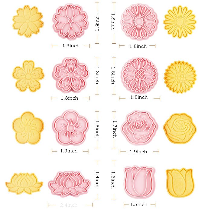 8Pcs Flower Cookie Cutters Stamps Biscuit Baking Tools Embossing Cookie Molds(With 30 Flowers Bags) - color: Floral