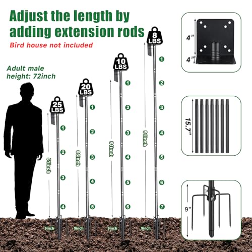 Bird Feeder Pole, 105" Heavy Duty Adjustable Feeder Stand with 5-Pronged Base for Birdhouse Mounting, Weather Station, Outdoor, Yard, Garden - size: 105 Inches