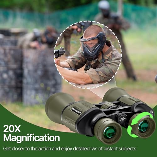 FREE SOLDIER 20x50 High Powered Binoculars for Adults, Green | With Bak4 Prism Fmc Lens, Lightweight, Portable, Waterproof, Fog-Proof, For Bird Watching, Hunting, Hiking, Concerts, Travel - color: Green