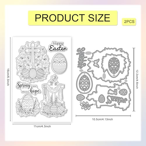 GLOBLELAND Easter Crosses Clear Stamps and Metal Die Cuts Easter Eggs Transparent Stamp Spring Flowers Cutting Dies for Card Making Embossing Scrapbooking - style: Easter Crosses