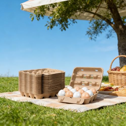 25 Pack Egg Cartons, 3x4 Style Reusable Egg Cartons Cheap Bulk | Natural Paper Pulp Egg Cartons Bulk, Sturdy Egg Holder for Fridge, Egg Carton for Fresh Chicken Eggs