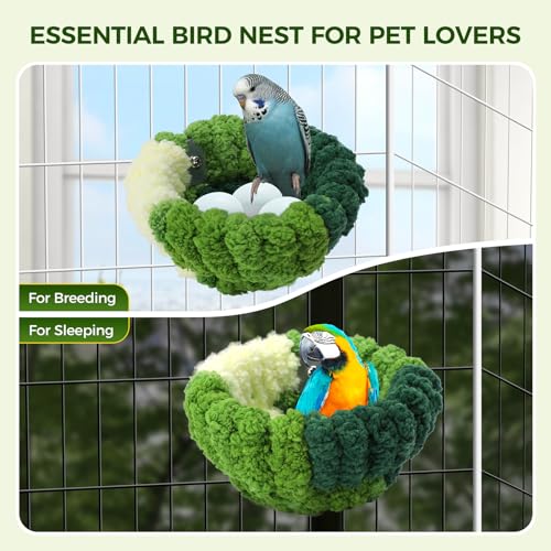 Admaison Bird Nest for Cage,Plush Hanging Bird Bed for Parakeet,Breeding Bird House for Conure,Budgie,Cockatiel,Lovebird,Canary,Finch,Hamster,Small Pets,Warm Nest (Green, S) - color: Green, size: S