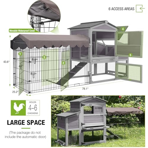 Mobile Chicken Coop Large 79" Chicken House On Wheels All-Steel Frame Hen House Poultry Cage with Metal Run,Waterproof Rain Cover - color: Grey