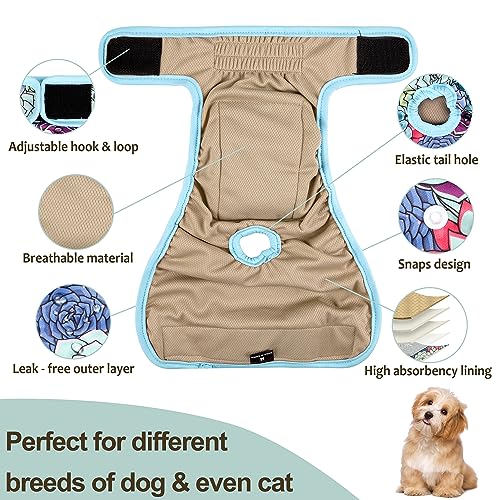 Washable Female Dog Diapers - Premium Reusable Diapers for Doggie in Heat - Highly Absorbent Dog Diapers Female for Pet Incontinence with Adjustable Snaps (Succulents，S) - color: Succulents, size: Small（New Born-11.5“Waist）