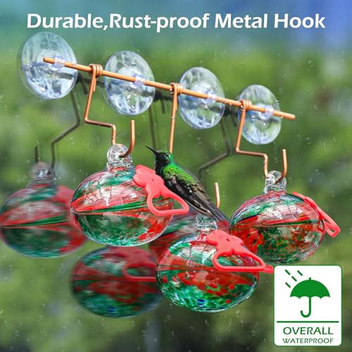 Pozfun Window Hummingbird Feeder with Suction Cups,Hand-Blown Glass Hummingbird Feeders for Outdoors Window Mounted with Metal Hook,Close Bird Watching,Finch in Garden,Yard(Red) - color: Phoenix Tail Red