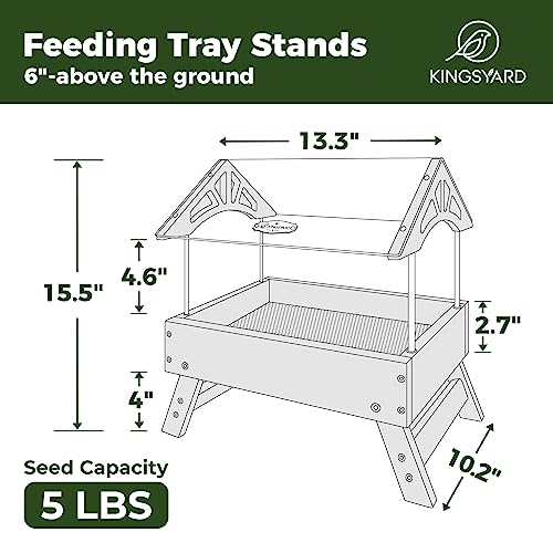 Kingsyard Covered Platform Ground Bird Feeder for Outdoors, Green | Rain-Resistant Roof, Weather-Resistant Recycled Poly Lumber, Metal Mesh Bottom, Foldable Legs, Tool-Free Assembly - color: Green
