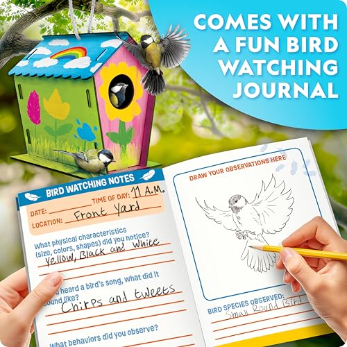National Geographic Build Your Own Wooden Birdhouse Craft Kit for Kids | DIY Wooden Birdhouse, Paints and Brush, Bird-Watching Journal, Educational Poster, Outdoor Nature Craft, Birthday Gift - style: DIY Birdhouse