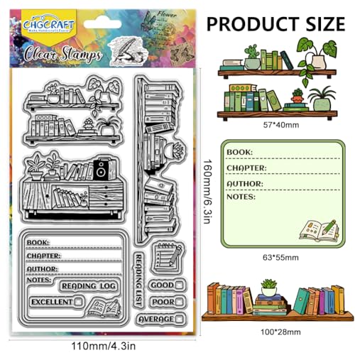 CHGCRAFT Bookshelf Clear Stamps Reading Plan Form Transparent Stamps Books Silicone Clear Stamp Seals for DIY Scrapbooking Photo Album Decoration, 4.3×6.3 inch - style: Bookshelf