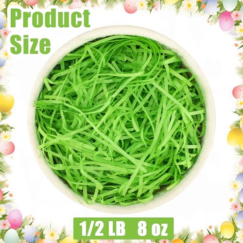 peony man 8oz Green Easter Grass Green Raffia Paper Grass for Gift Basket Easter Recyclable Paper Shred Filler for Box Basket Filling Egg Stuffer DIY Gift Craft Packaging Easters Party Supplies