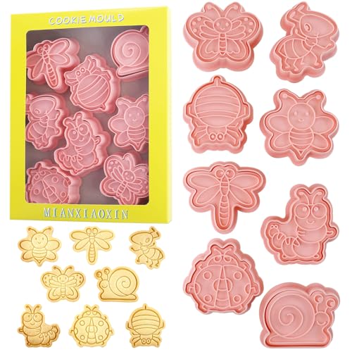 Insect Cookie Cutters Bee Dragonfly Ladybug 8Pcs Cookie Stamps for Baking | 3D Cute Butterfly Snail Ant Spider Biscuit Molds, Ideal for Spring Bug Themed Party Homemade Treats - color: Insect