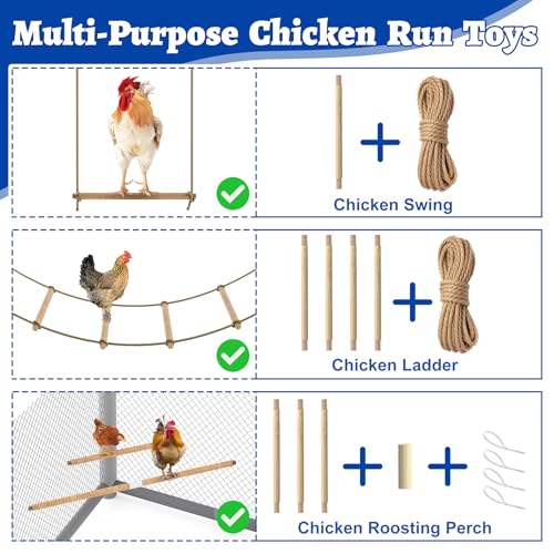 Chicken Roosting Perch Chicken Ladder Chicken Swing for Coop, Adjustable Length Chicken Roosting Bars for Poultry and Chickens, Chicken Run Toys Accessories, Easy to Install & Clean