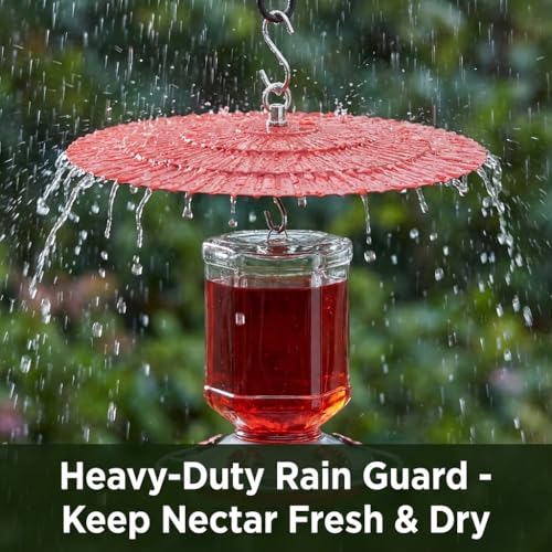 11.5" Metal Bird Feeder Rain Guard - Red | Dome Shield Umbrella Cover for Hummingbird and Oriole Feeders - Weatherproof Shade Baffle for Outside Garden - color: Red