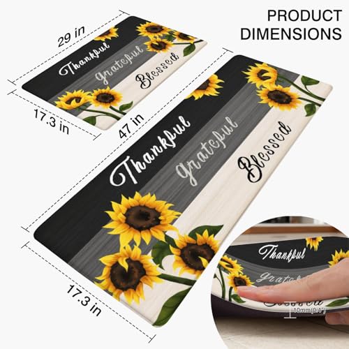 Sunflower Anti Fatigue Kitchen Rugs, 17.3"x47"+17.3"x29" | Non Slip Comfort Washable Waterproof Country Farmhouse Kitchen Decor Mat, Floor Rug Set of 2 for Home, Sink, Laundry - color: Sunflower