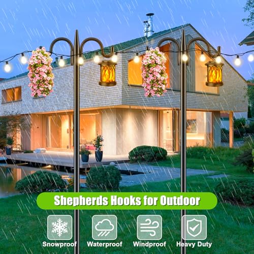 Gtongoko Bird Feeder Pole for Outdoors Heavy Duty, 2 Pack 63 Inch Double Shepherds Hook with 5-Prong Stable Base, 5/8 Inch Thick Hummingbird Feeder Stand for Hanging Plants, Lanterns - size: 63 Inch