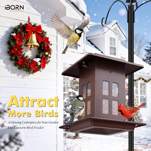 iBorn Bird Feeder for Outdoor Hanging,Metal Bird Feeder Hanging Outside for Cardinal, Double-Sided Hanger Wild Birdfeeder All Metal Constructions, Holds 2.3LB Seed, Bronze,8 Ports - color: Bronze