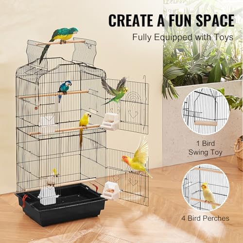 VEVOR 41-inch Open Top Large Parrot Bird Cage, Hanging Bird Cage for Parakeets Finches Canaries Lovebirds Cockatiels Budgies Small Quaker Conures Travel Pet Flight Birdcage with Swing and Perch - size: 18.0"L x 14.0"W x 36.4"H