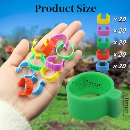 DoubleWood Leg Bands for Chicken, 100 Pcs Numbered 16mm Chicken Leg Rings Duck Leg Bands, Poultry Leg Bands Clip on Leg Bands for Chicken, Hens, Ducks Guinea Goose Gamefowl Turkey (16mm - 100 Pcs) - size: 16mm - 100 Pcs