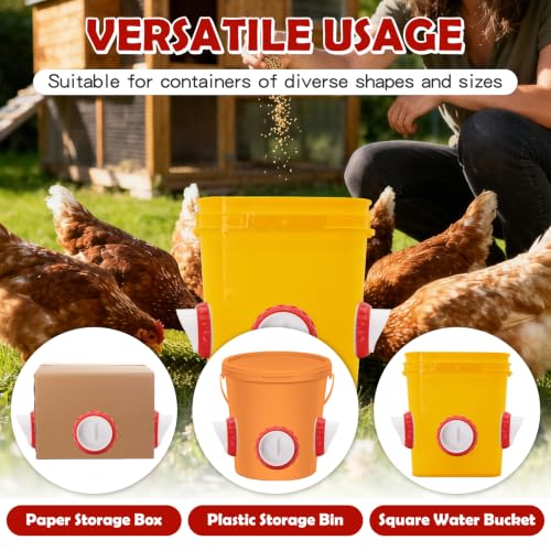 Chicken Feeders No Waste, DIY Automatic Poultry Feeder 8 Ports 1 Hole Saw with Covers Gravity Feed Kit for Buckets Barrels Bins Troughs（Red and White） - color: White and Red