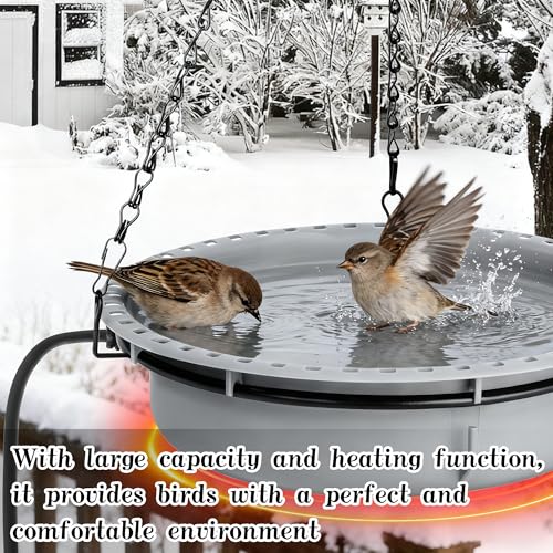Adnee 1 Set 100W Thermostatical Hanging Heated Birdbath for Winter Outdoor | Winter Heated Bird Bath with Power Cord and Hanging Chain, Hanging Garden Bird Bath for Outside Patio Yard Decor