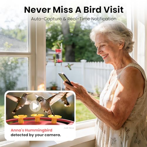 Smart Hummingbird Feeder Camera | AI Identification, 2.5K UHD, Night Vision, Attract Hummingbirds, Solar Powered Outdoor, IP66 Weatherproof, Garden Decor, Gift