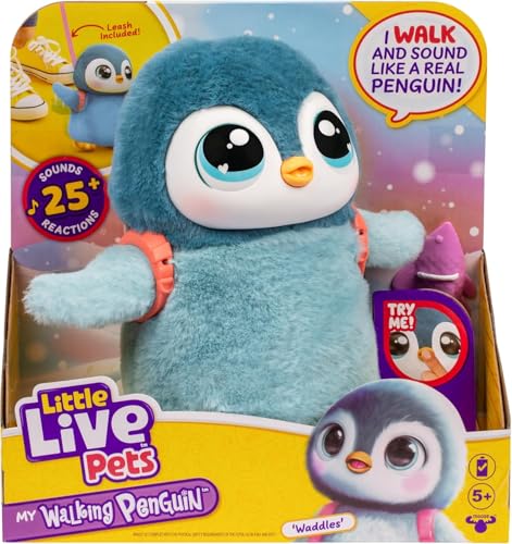 Little Live Pets Walking Penguin My Pet Waddles, Interactive Plush Penguin with 25+ Sounds and Detachable Leash, Toy Penguins for Kids of Ages 5+ | Dances, flaps wings, eats & giggles when fed; interactive plush pet toy for kids ages 5+ - style: Walking P