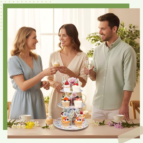 3 Tier Wildflower Party Decoration Baby in Bloom Baby Shower Cupcake Stand Spring Wildflower Cupcake Tower Floral Themed Cake Holder Dessert for Flower Birthday Party Decoration Supplies - style: Wildflower