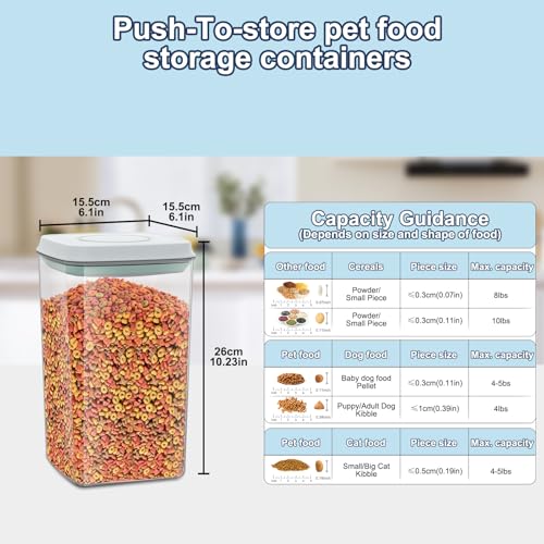 LEAWALK 4.2Qt Airtight Dog Cat Food Storage Container and Dog Treat Containers BPA-Free, PET Clear Stackable Pet Storage Bin, 1 Cup Scoop, 1 Sponge cleaning brush, Pop Top, With handle -1Pack - color: Grey（4.2Qt-1Pack)
