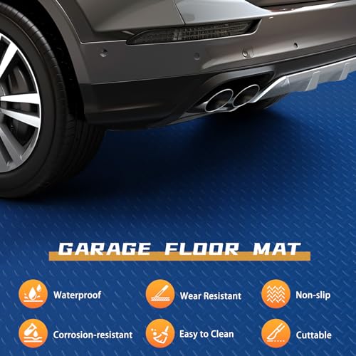 2.5mm Thickened 5Ft x 7.5Ft Garage Floor Mat Rubber Flooring Roll, Blue | 37.5sqft Diamond Plate PVC Rubber & Vinyl Flooring Roll, Non-Slip Floor Protector Mat for Garage Warehouse Basement Trailer - size: 5Ft x 7.5Ft--Blue