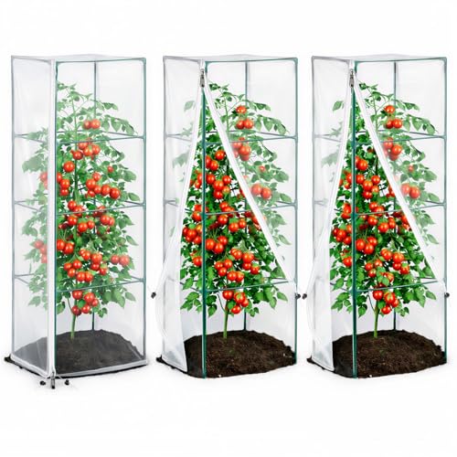 Garden Bird Netting, 3 Pack Tomato Cage Netting with Zipper, 18" x 60" | Fine Mesh Plant Protector, Zipper Access Design, Bird & Squirrel Barrier, Garden Plant Netting