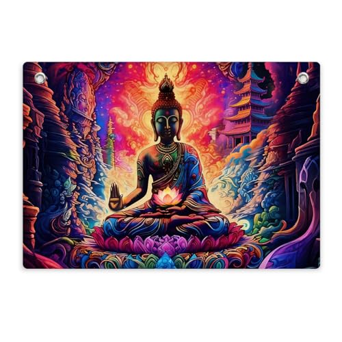 Psychedelic Buddha Art Tapestry Banner Flag Trippy Spiritual Wall Hanging | Decor for Bedroom Living Room Meditation Space, Perfect Gifts for Psychedelic Art Fans Boho Aesthetic Lovers 28.5 x 20 Inch - color: Multi 0669
